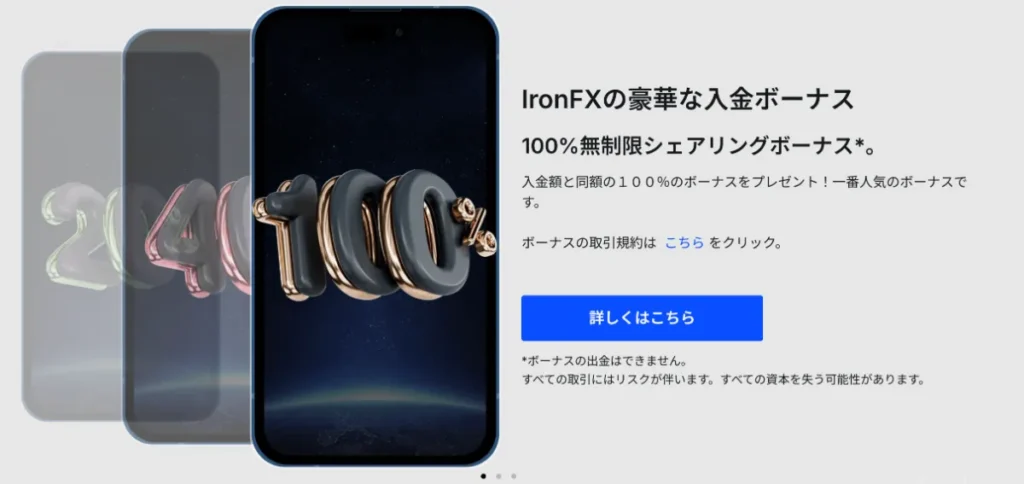 海外FXの入金ボーナスおすすめ(クッション機能なし)はIronFX