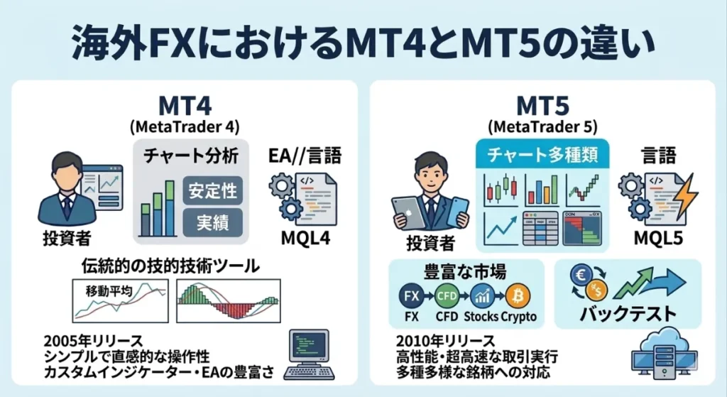 海外FXのMT4とMT5の特徴