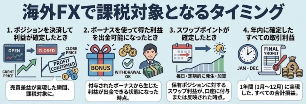 海外FXで課税対象となるタイミング