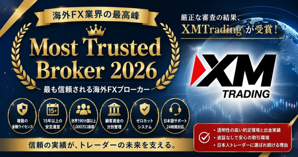 評判の良いXMTradingへ「Most Trusted Broker 2026」を授与
